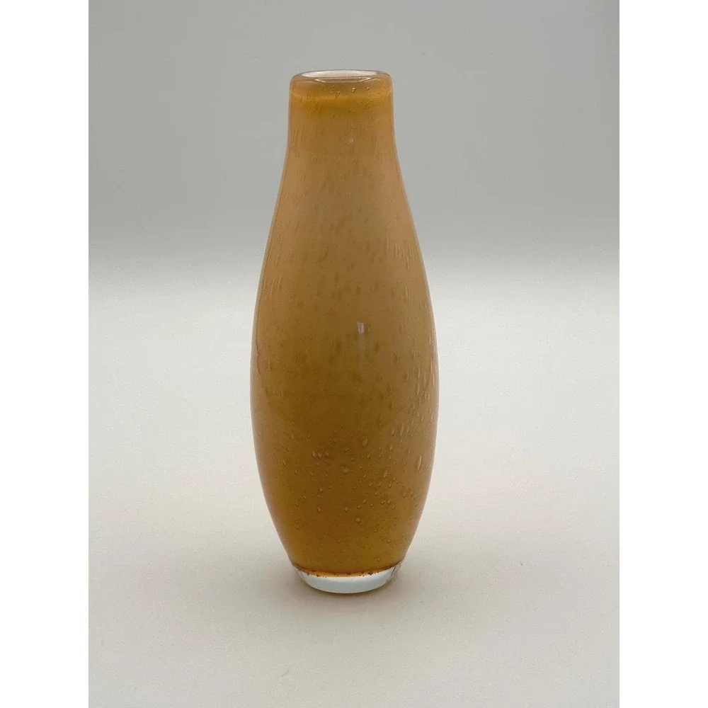 Vintage Hand Blown Amber Glass Vase 7 Inch - MCM Decor